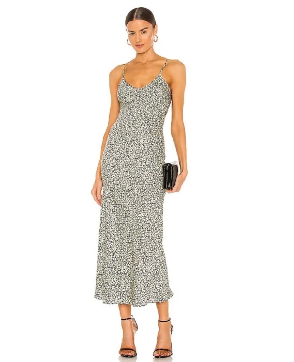AllSaints Bryony Ditsy Dress US Size 0 Black Floral Maxi Slip Dress EUC